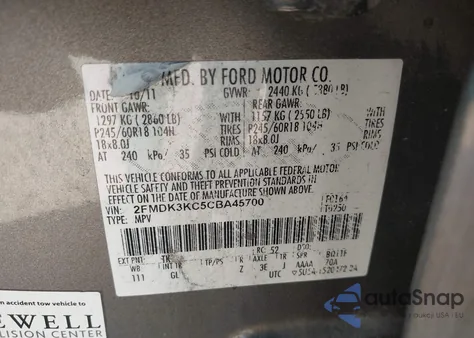 2012 Ford Edge Limited from USA, damaged, VIN 2FMDK3KC5CBA45700